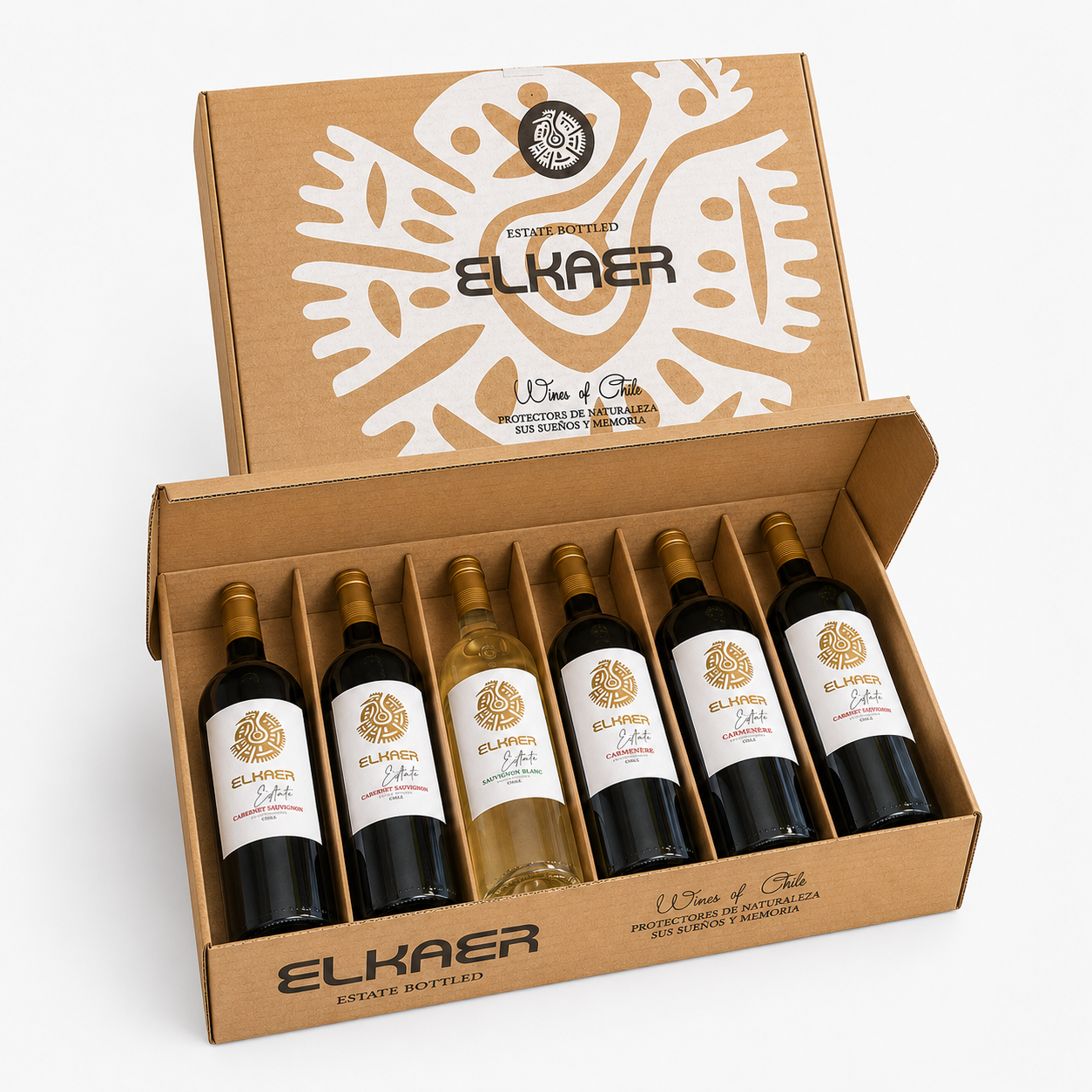 Caja de Vinos El Kaer 6 Botellas - Cabernet Sauvignon, Carmenere y Sauvignon Blanc